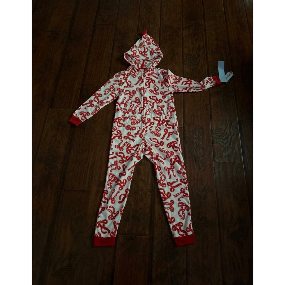 Girls Candy Cane Pajama One-Piece Hooded Sleepsuit